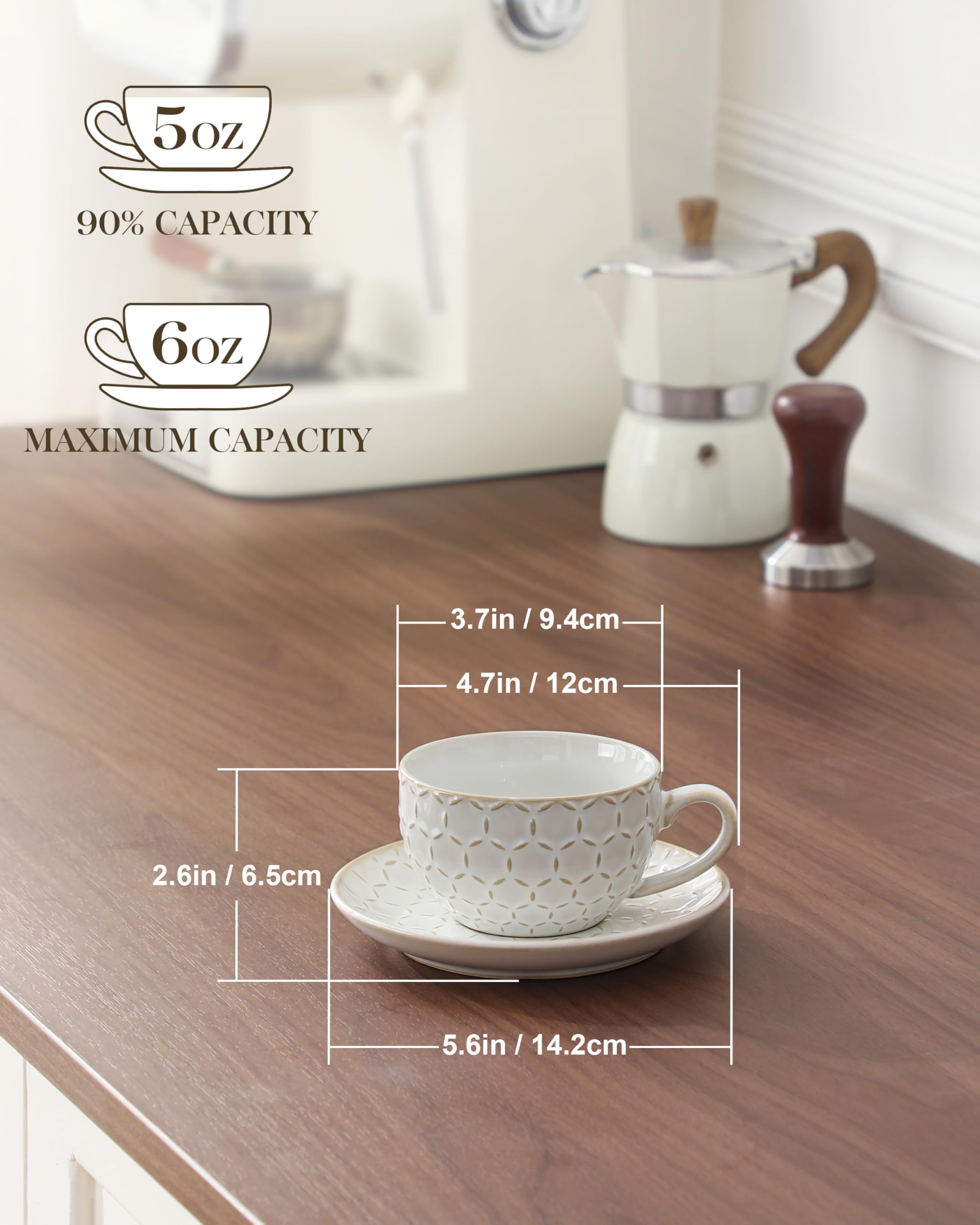MALACASA cappuccino cups and saucers set enhances table presentation.