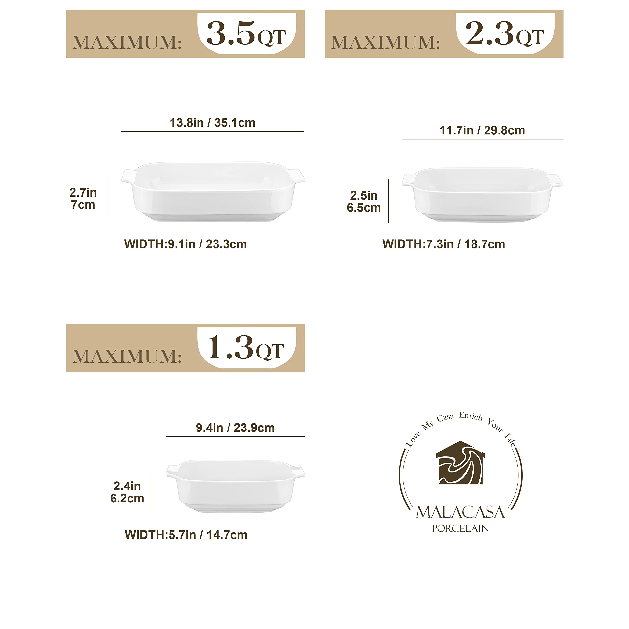 MALACASA 11.7-inch casserole dish designed for versatile meals and table presentation.