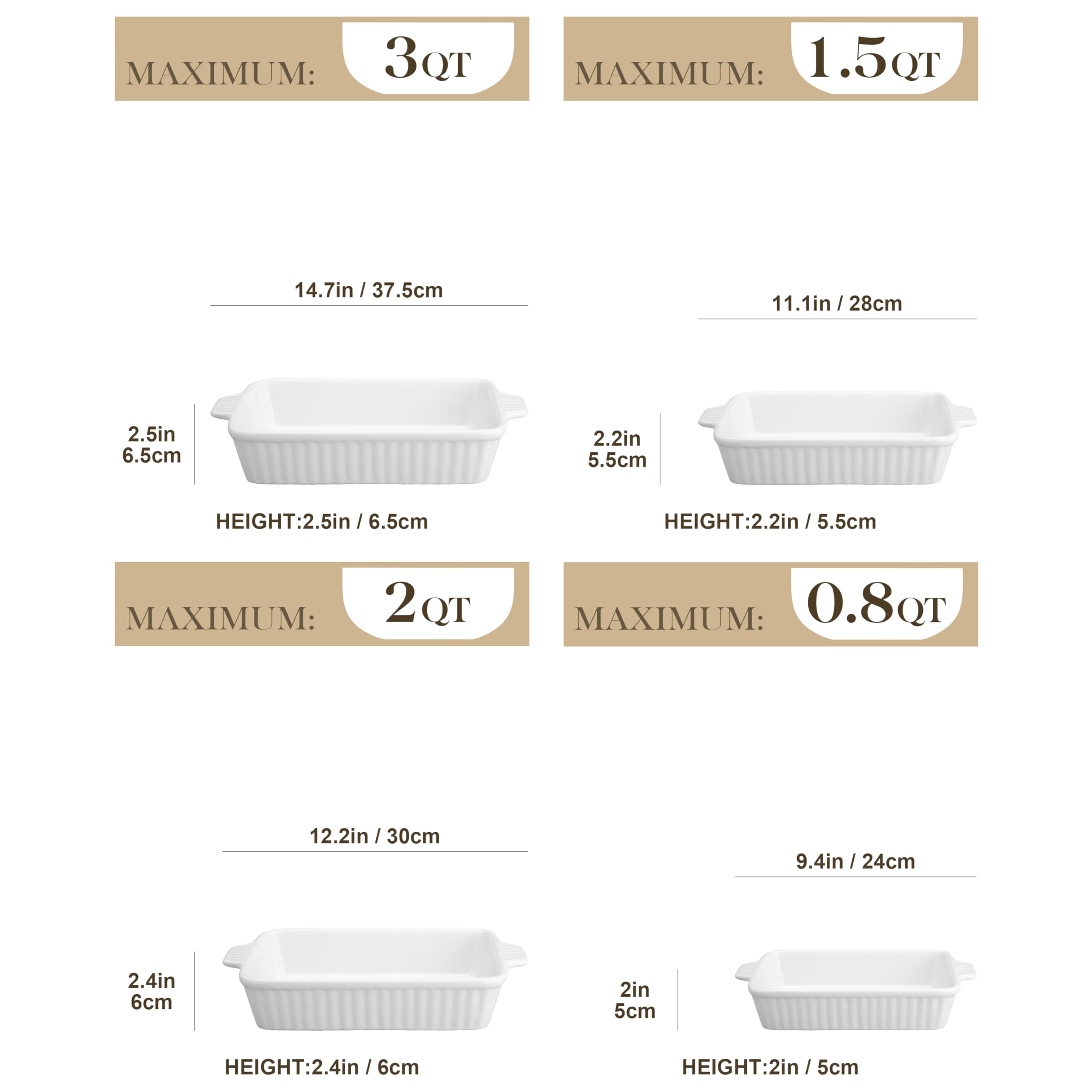 MALACASA 3-quart oven-safe casserole dish for even baking.