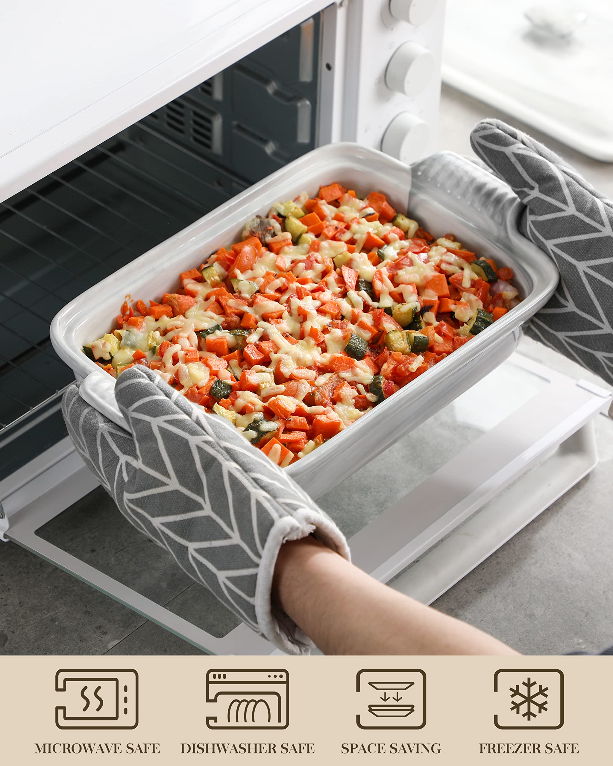 MALACASA Oven-safe casserole dish handles high-temperature baking up to 428°F.