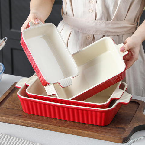 MALACASA casserole dish in red adds vibrant color to kitchen prep