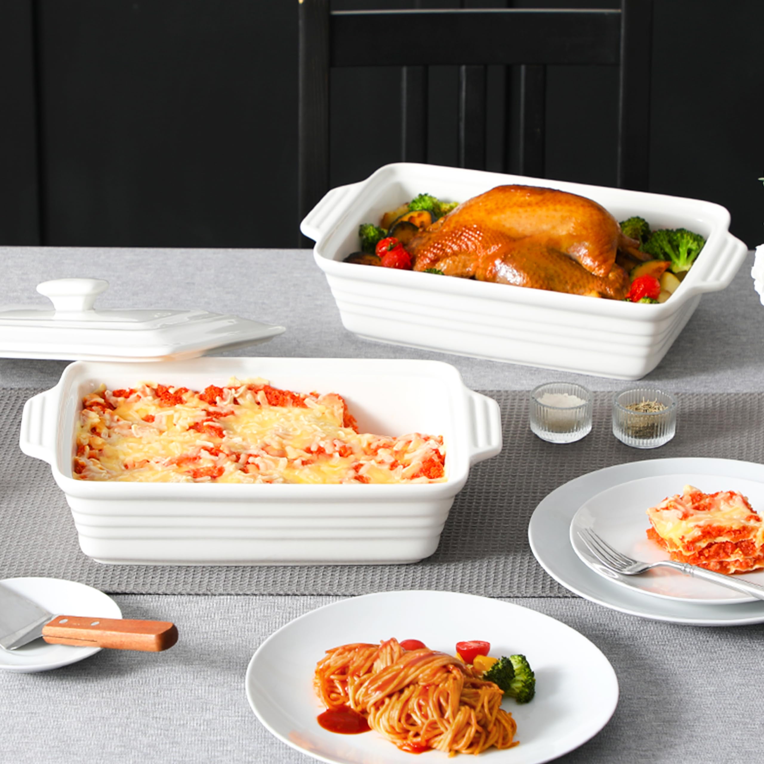 MALACASA porcelain bakeware with smooth glaze resists scratches and stays bright
