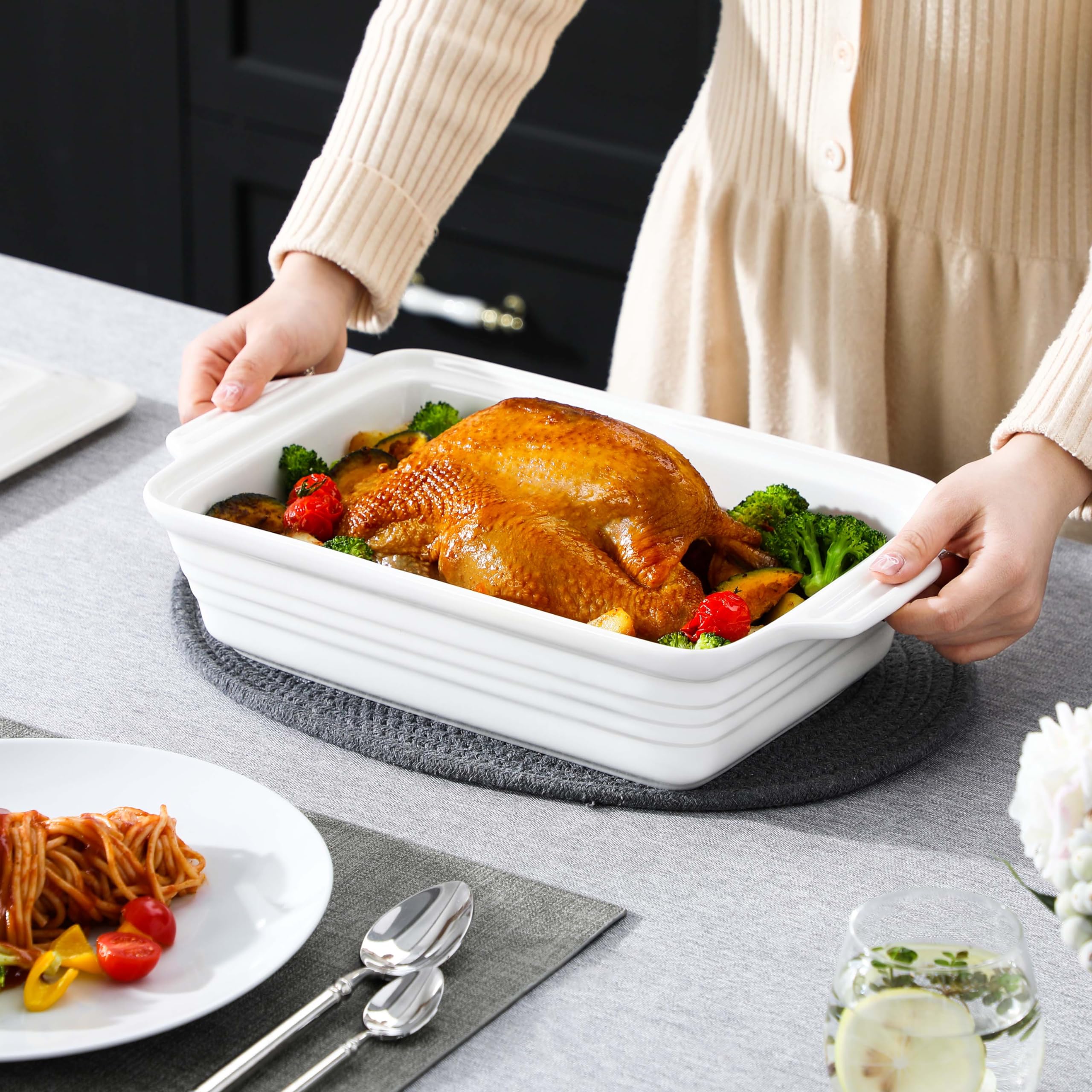 MALACASA white glazed casserole adds an elegant touch to any table