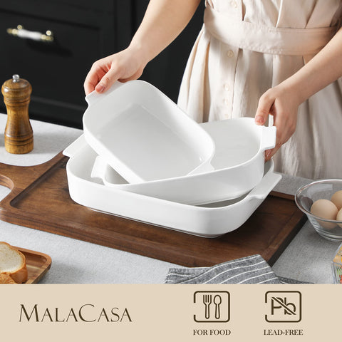 MALACASA ceramic bakeware with handles offers a safe grip for hot dishes.