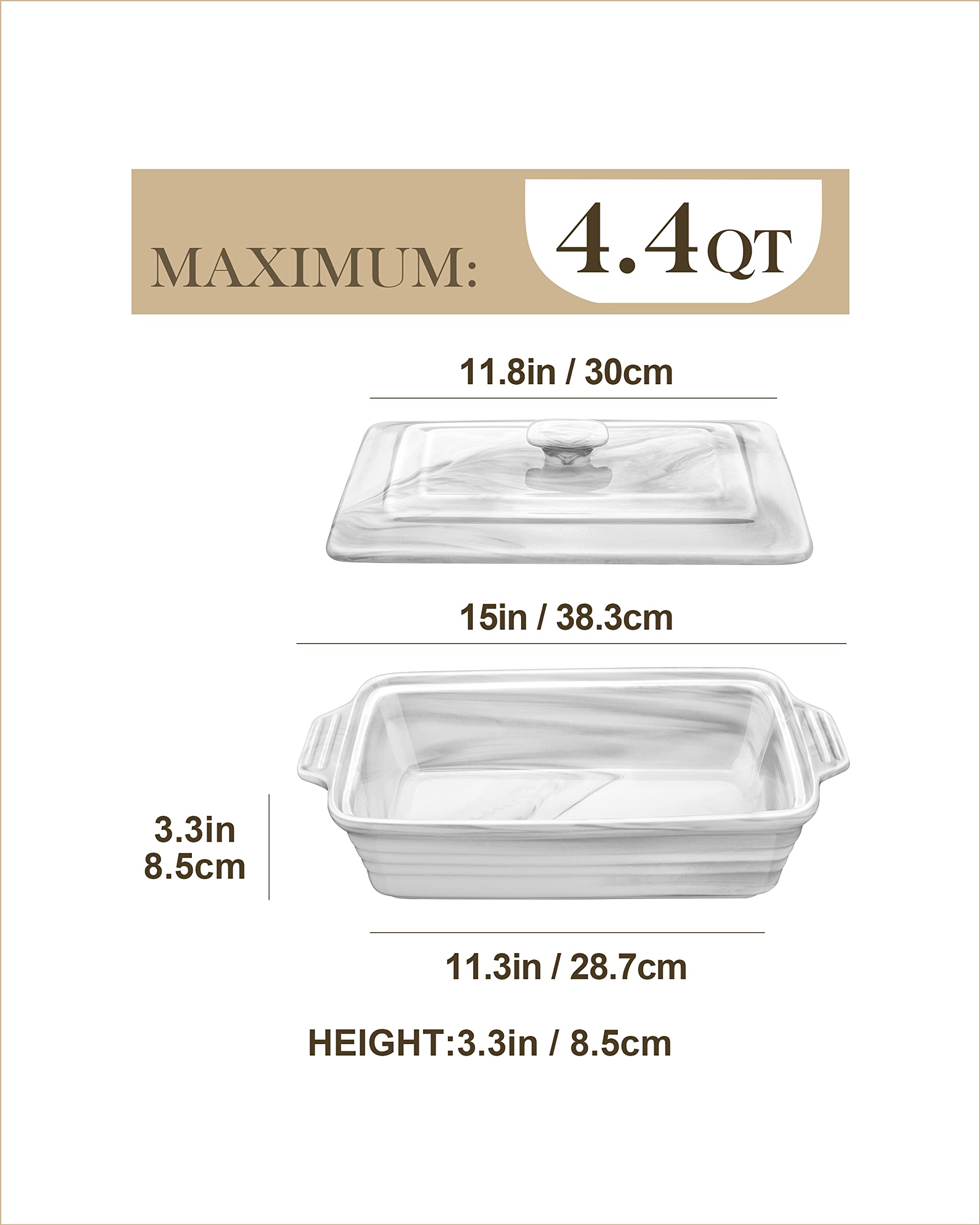 MALACASA ceramic baking dish, oven-safe up to 428°F for casseroles.