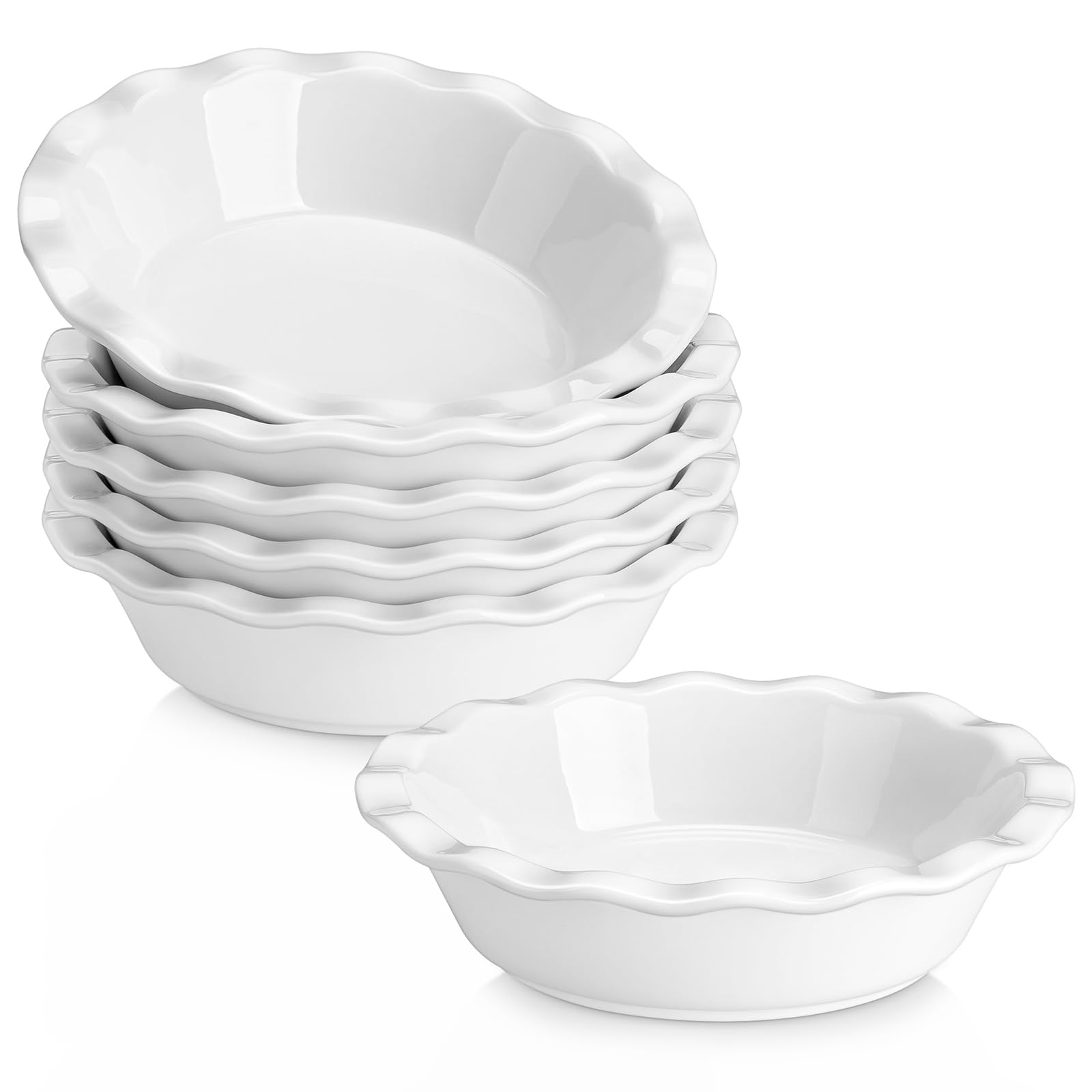 MALACASA ceramic mini pie pans set with 6 inch size and ruffled edges for elegant servings.