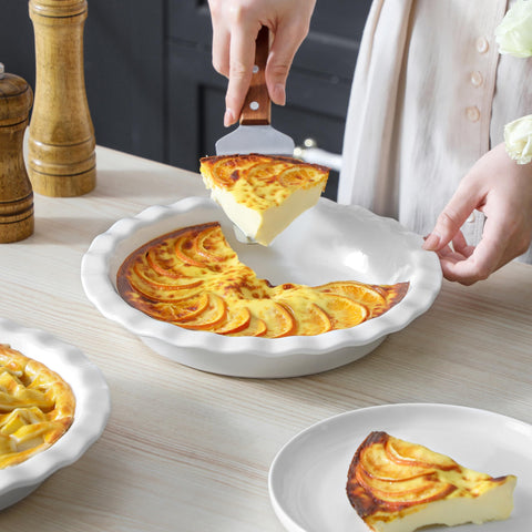 Malacasa 9-inch apple pie demo showing golden crust and even heat.