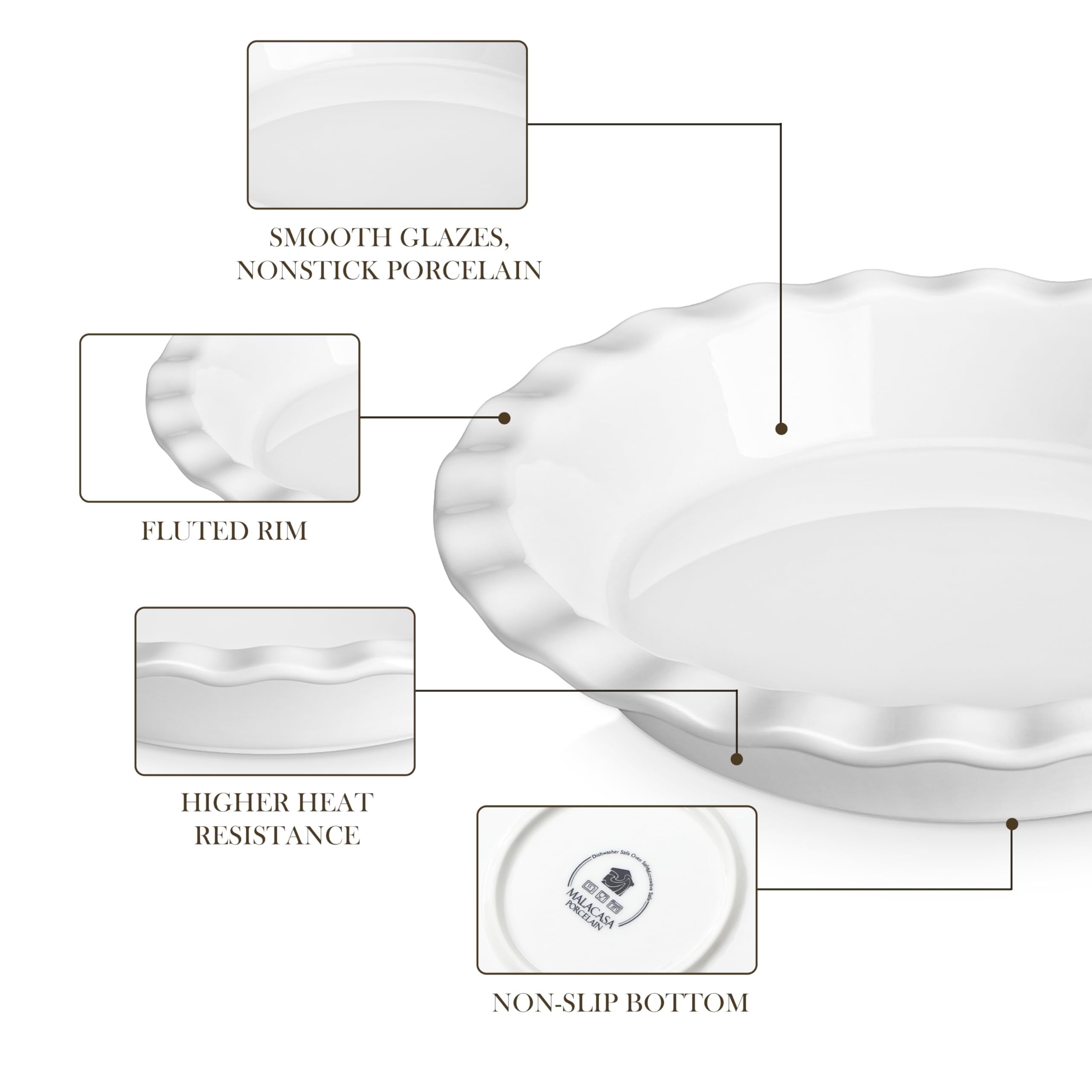 Malacasa ceramic pie pan 9-inch in dishwasher-safe finish for quick cleanup.
