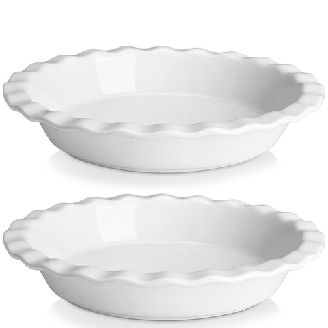 Malacasa ceramic pie pan 9-inch set, front view, ideal for even baking and elegant presentation.