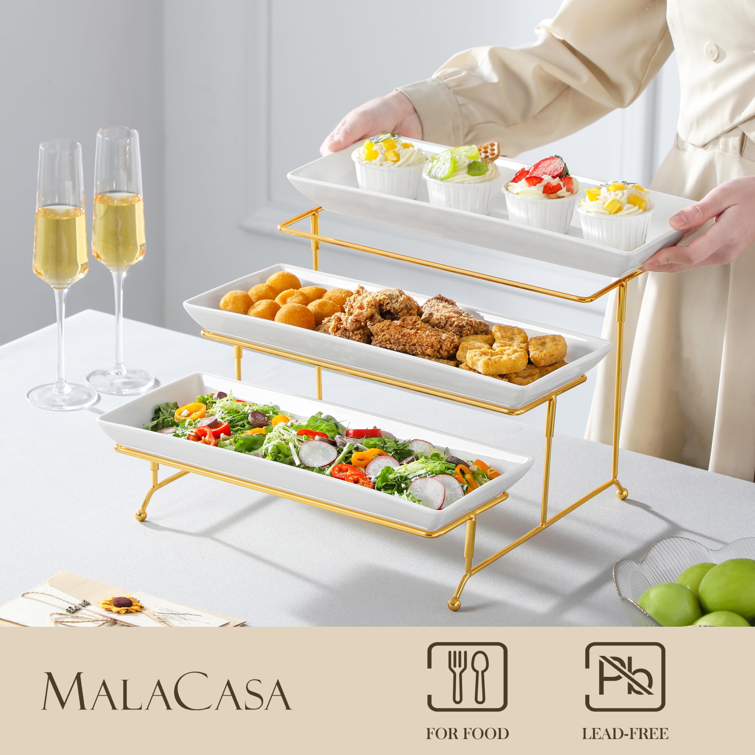 MALACASA collapsible gold rack supports stable presentation.