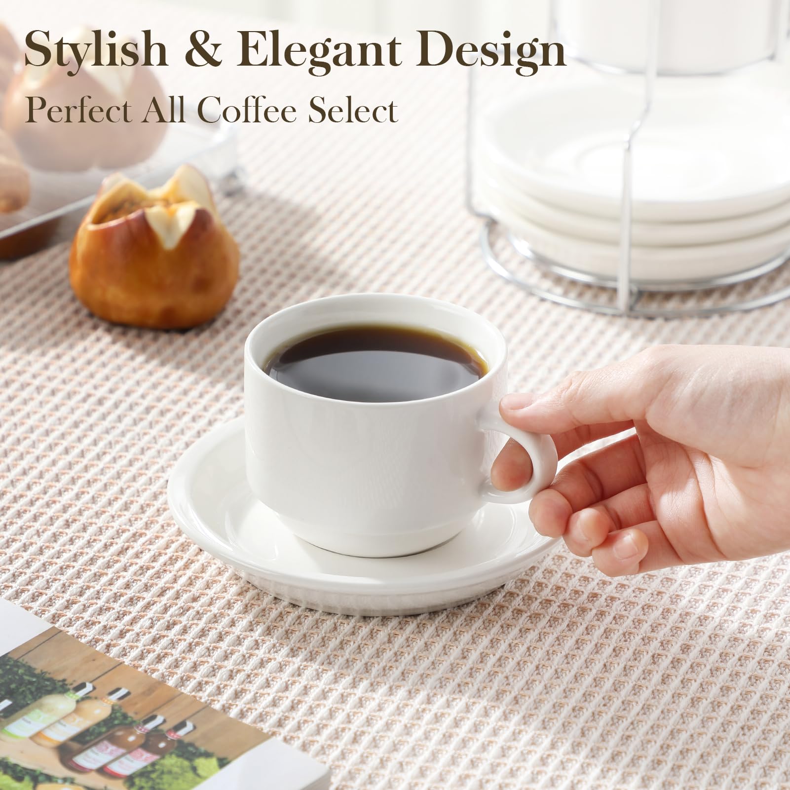 MALACASA cups on kitchen shelf with elegant daily use