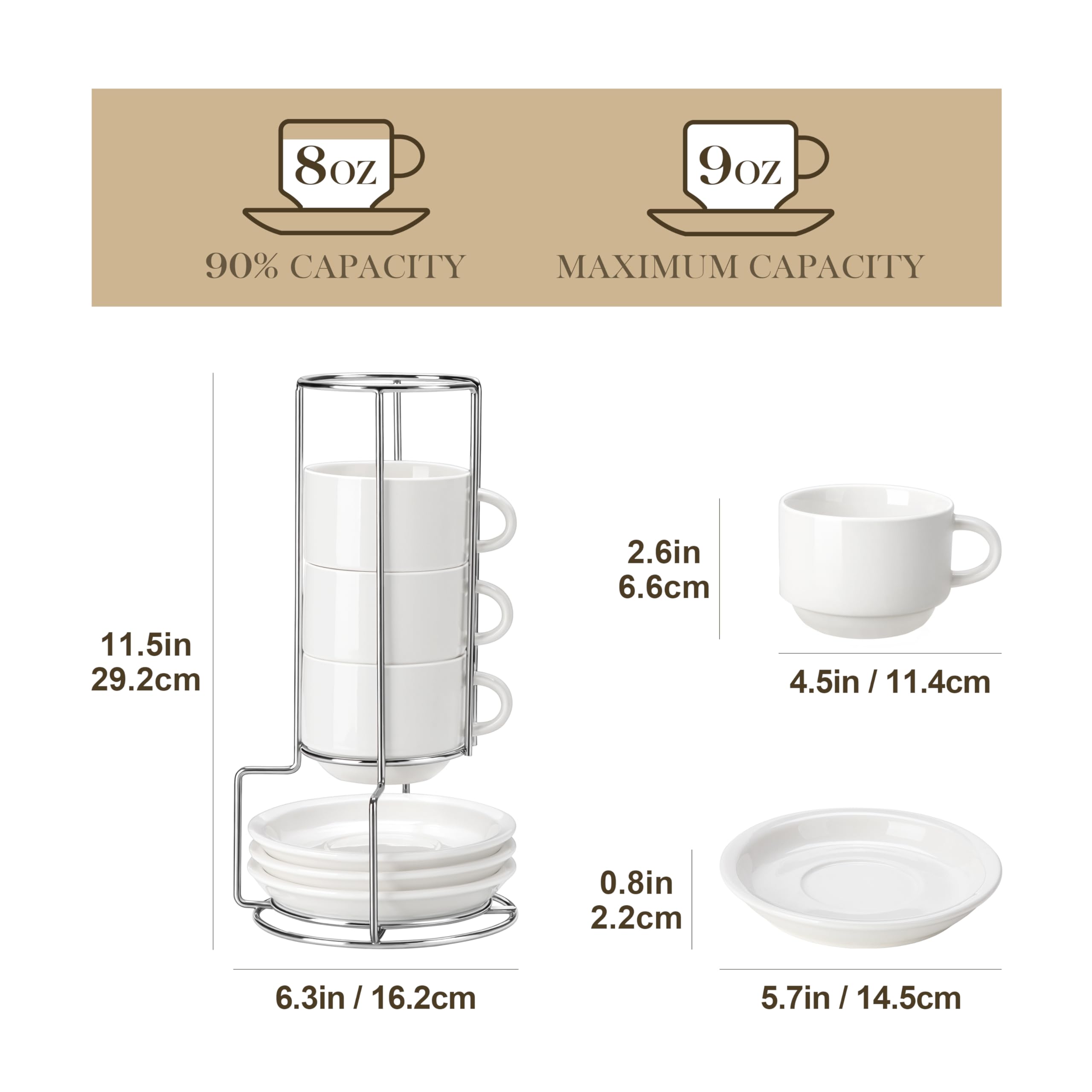 MALACASA cups, saucers and stand showcased for compact serving