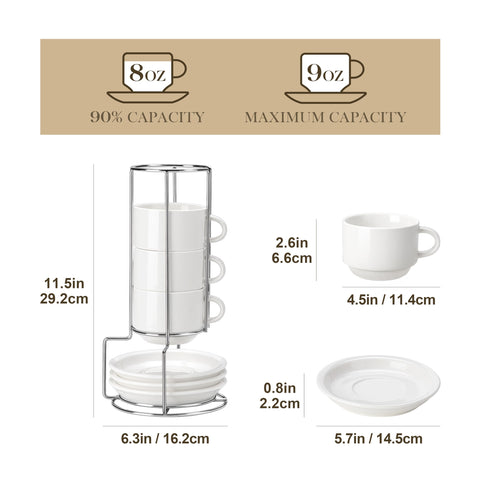 MALACASA cups, saucers and stand showcased for compact serving