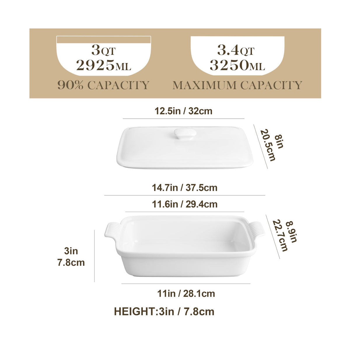 MALACASA deep 13x9 lasagna pan ready for large family portions.