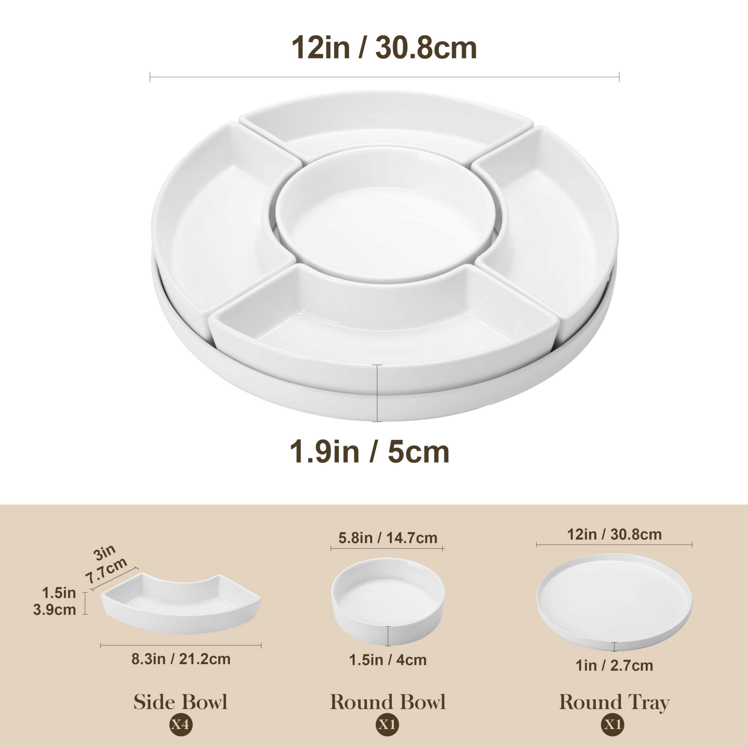 MALACASA divided serving dishes ideal for separate dips, crackers, and finger foods.
