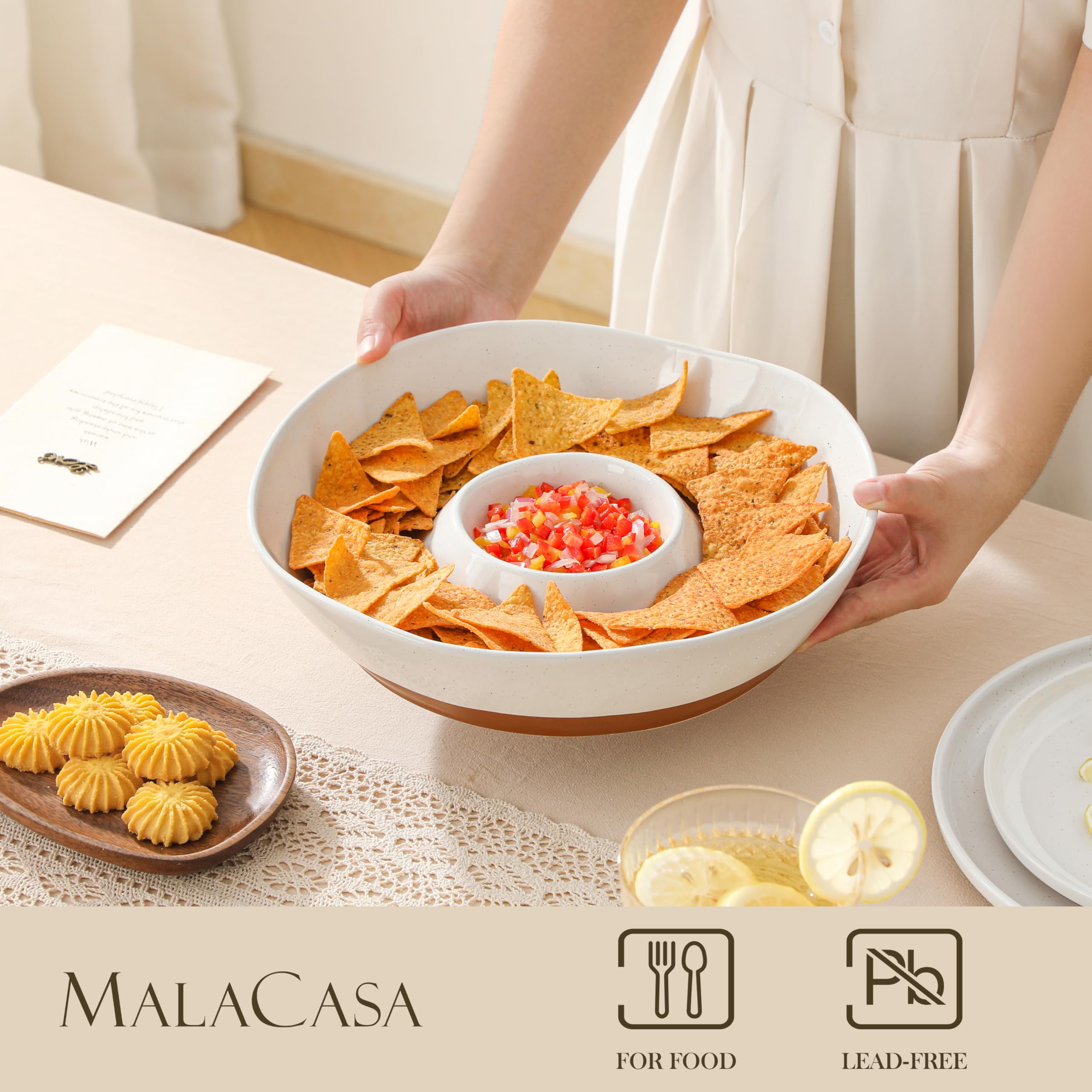 MALACASA white ceramic tray for party appetizers and dips.
