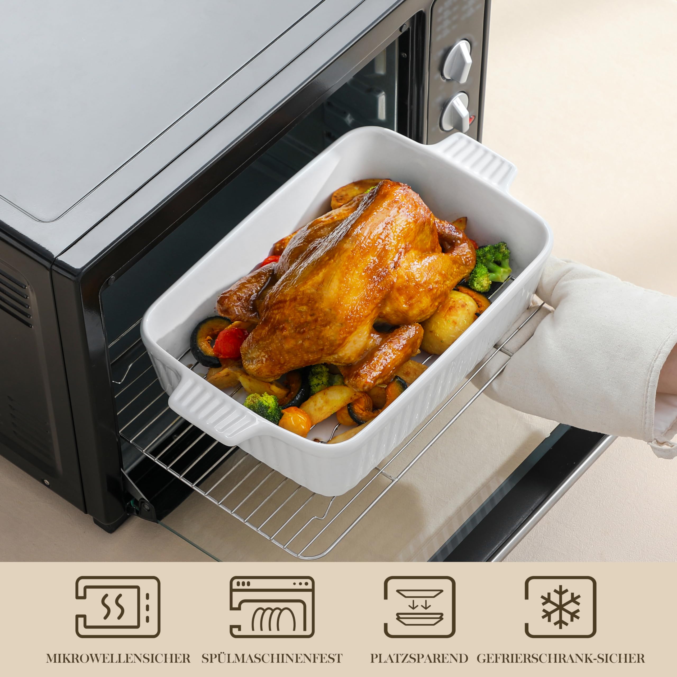 MALACASA double-handles provide secure grip when moving from oven to table.