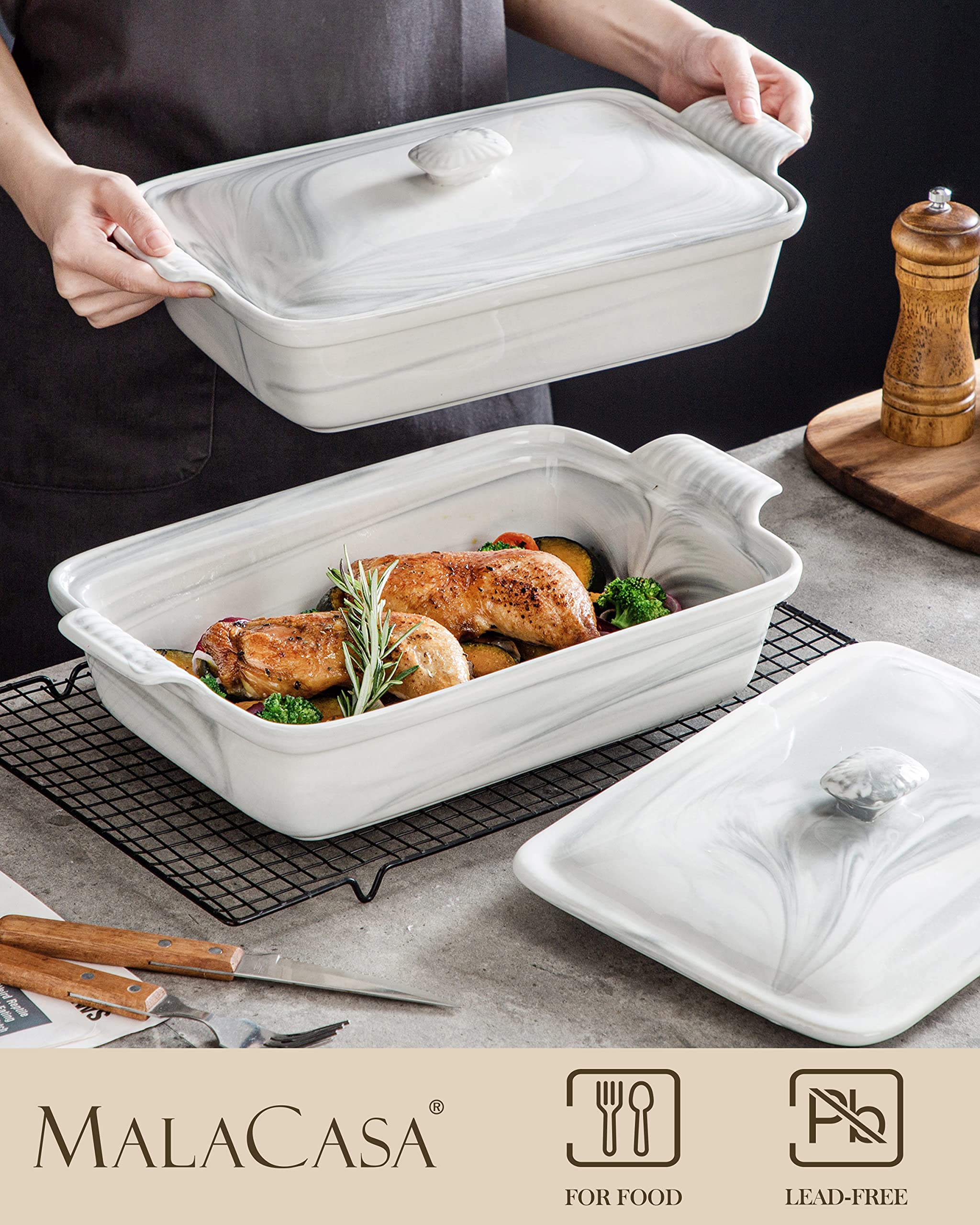 MALACASA durable porcelain casserole with smooth glaze resists scratches.