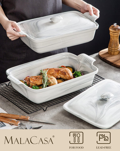 MALACASA durable porcelain casserole with smooth glaze resists scratches.
