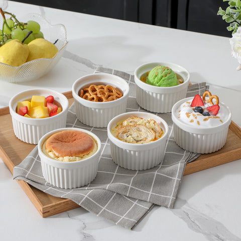 MALACASA eco-friendly porcelain custard cups reduce disposable ware.