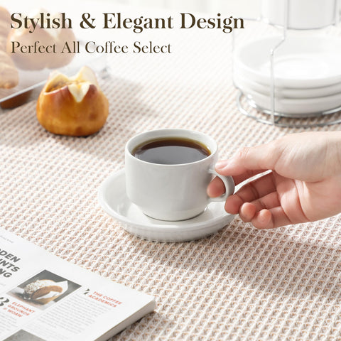 MALACASA espresso cups and saucers close-up highlight smooth glaze and durable edges