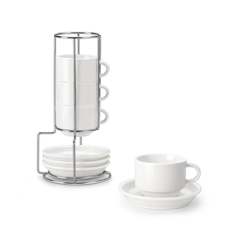 MALACASA espresso cups with saucers set of four for a coordinated coffee service.