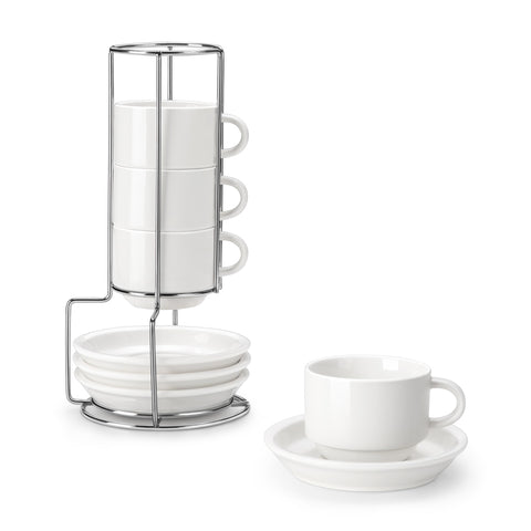 MALACASA espresso cups with saucers showcase a clean, stackable design for elegant mornings