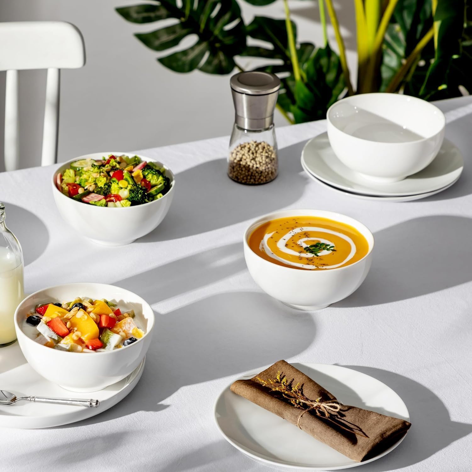 MALACASA glazed ceramic bowls with non-porous surface in white