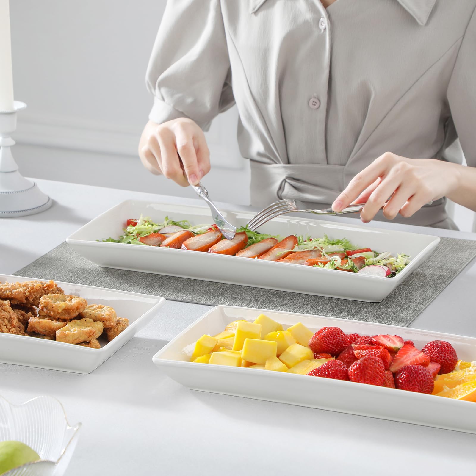 MALACASA four-pack white platters for sushi, desserts and appetizers