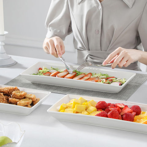 MALACASA four-pack white platters for sushi, desserts and appetizers