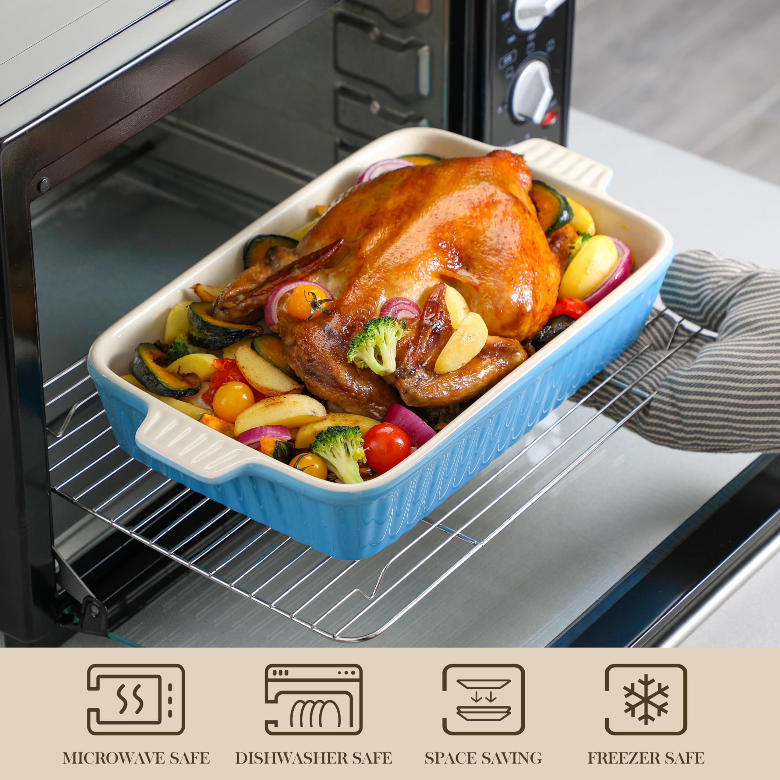 Four sizes of MALACASA casserole dishes cover individual to family portions.