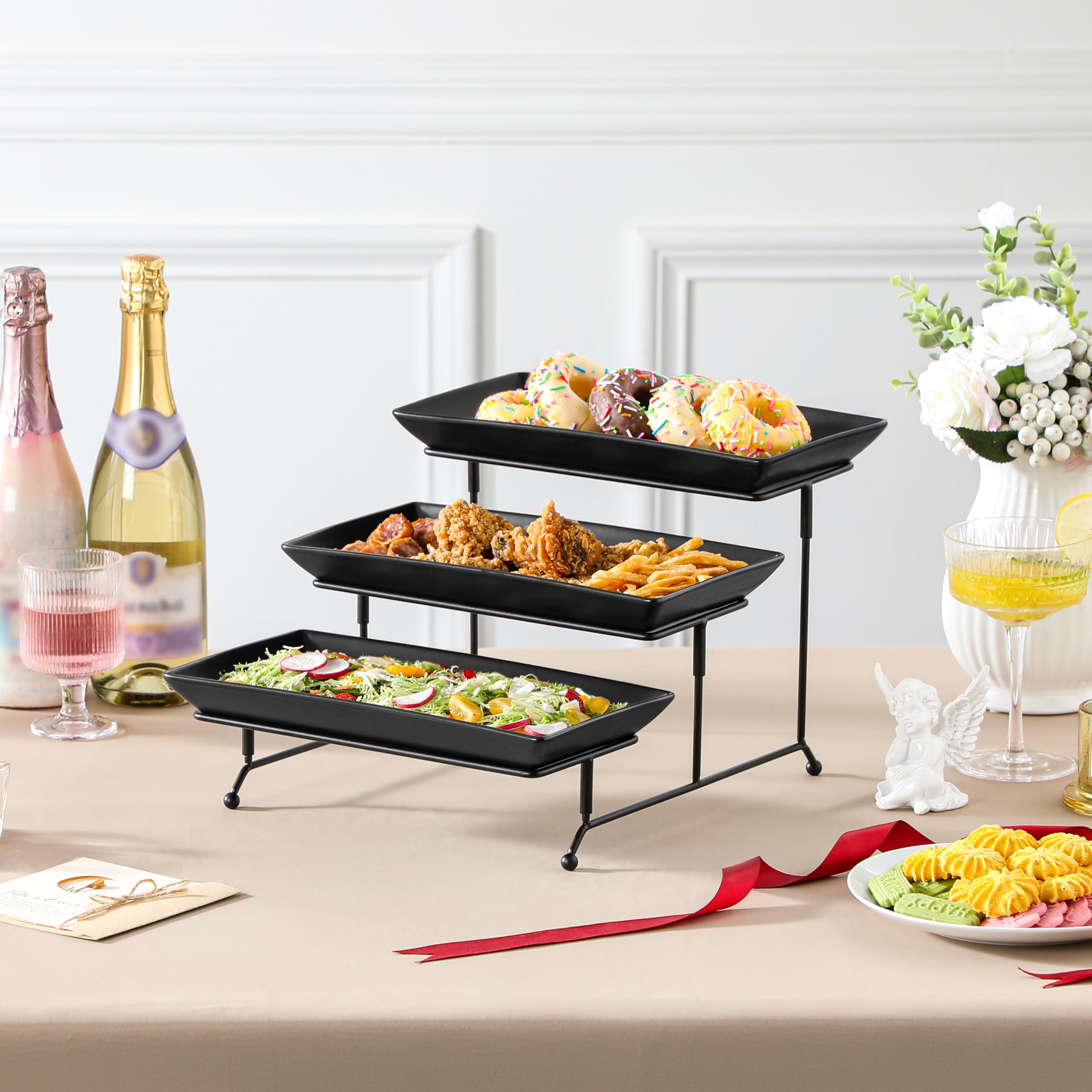 MALACASA gift-ready tiered tray offers stylish entertaining options.