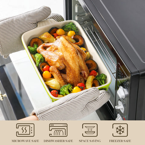 MALACASA glossy glaze on bakeware resists stains and wipes clean after meals.