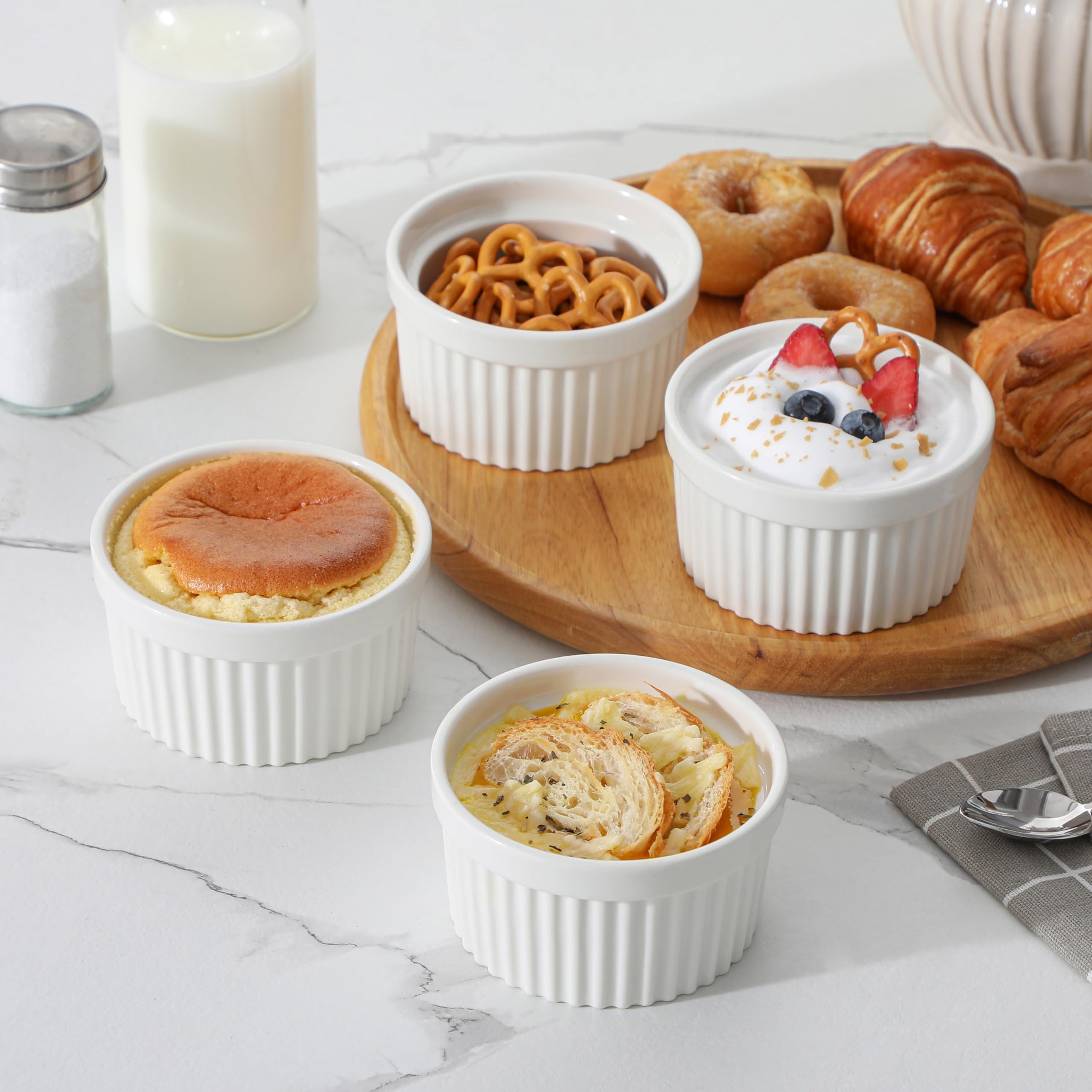 MALACASA insulated porcelain custard cups help keep foods warm longer.