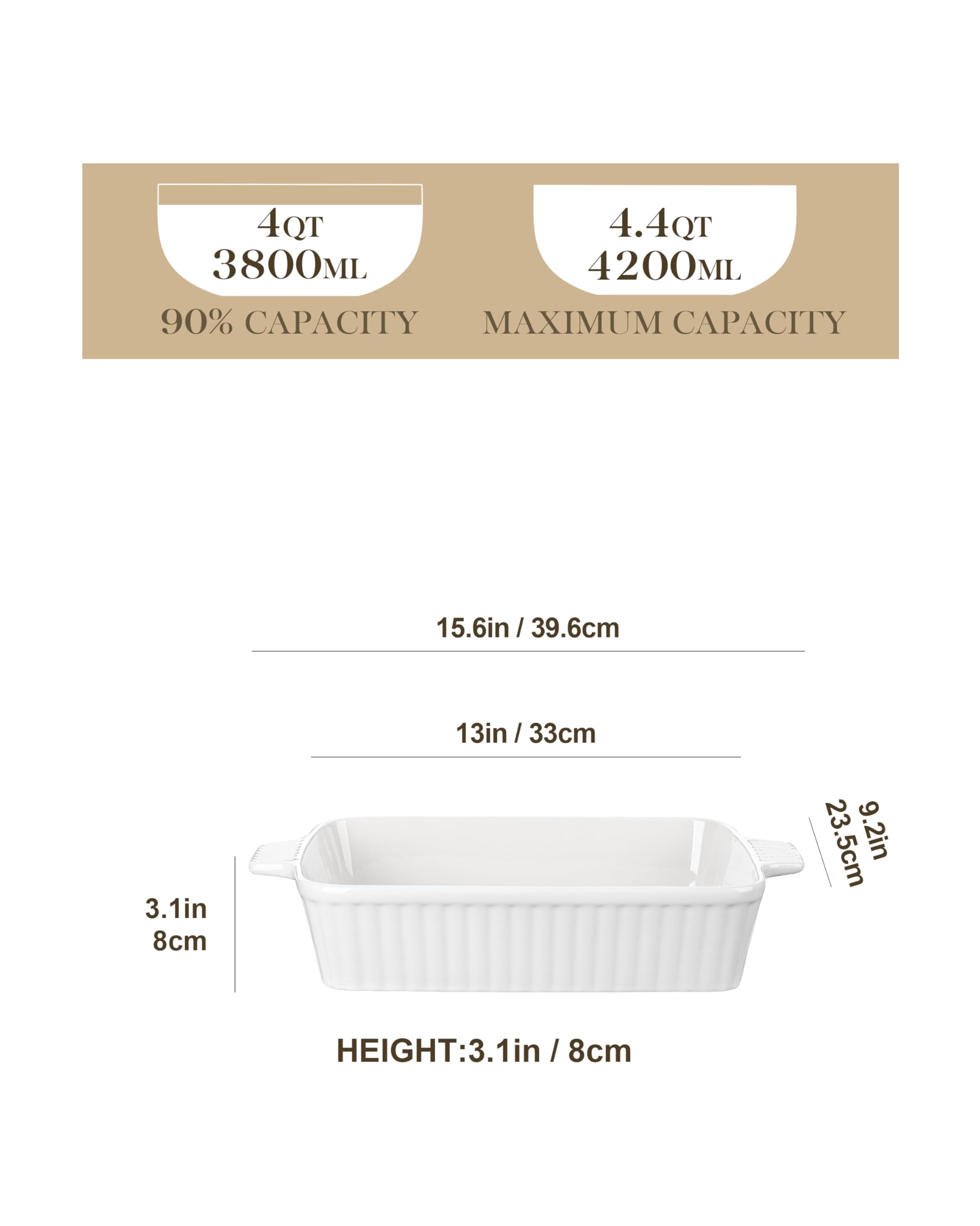 Malacasa deep lasagna pan with handles for easy oven-to-table serving.