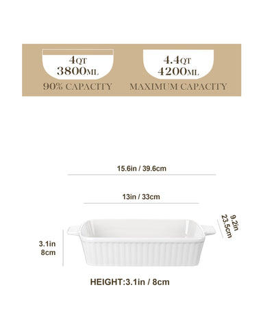 Malacasa deep lasagna pan with handles for easy oven-to-table serving.