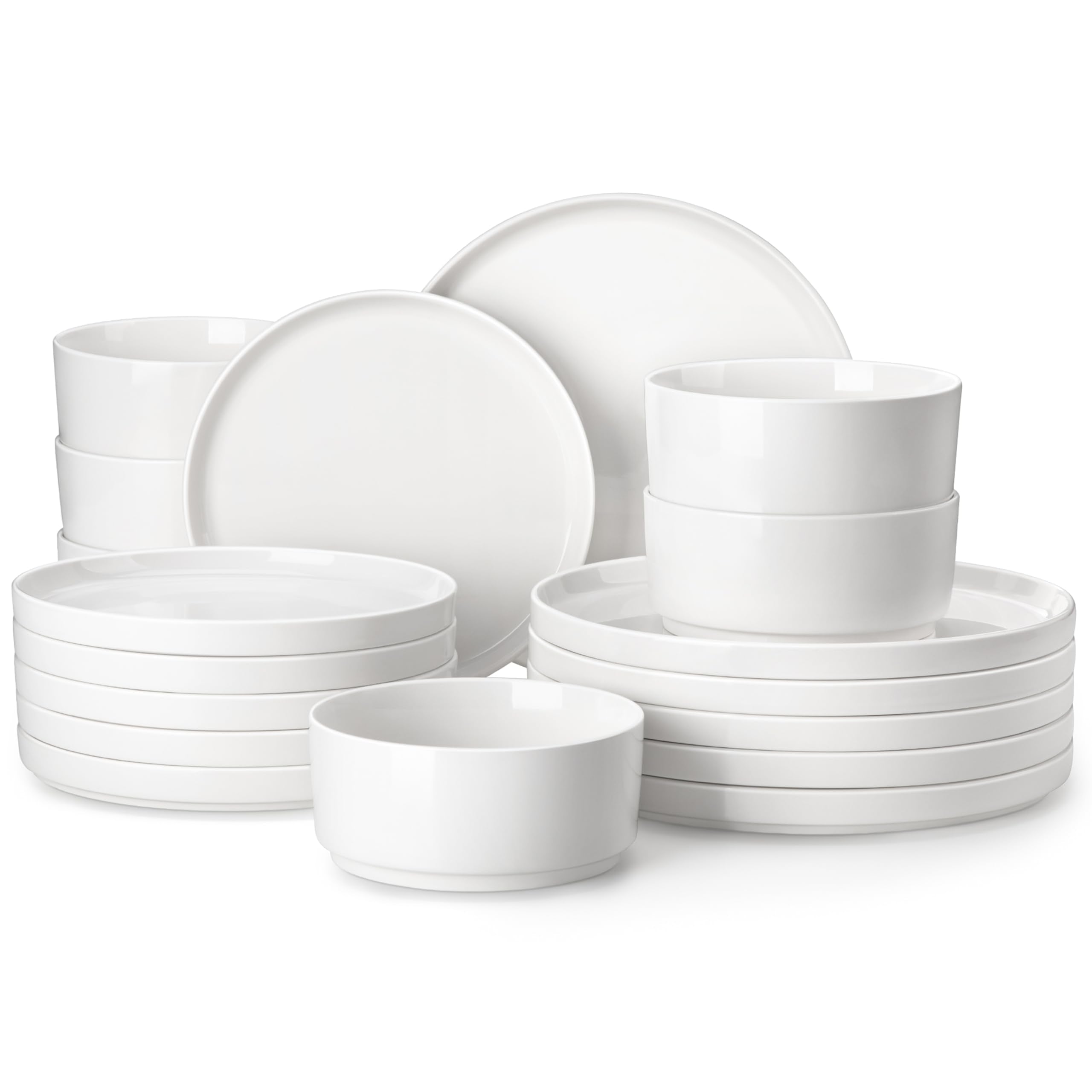 MALACASA LEAH 18-piece dinnerware set on table with modern white finish for everyday meals.