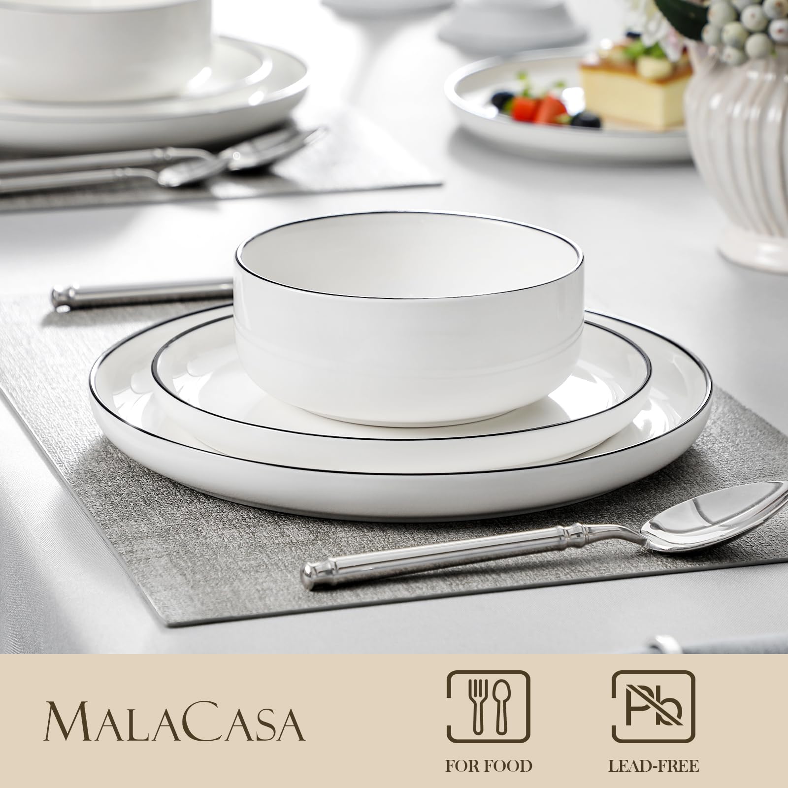 MALACASA Luna cereal bowls ready for breakfast with durable porcelain.