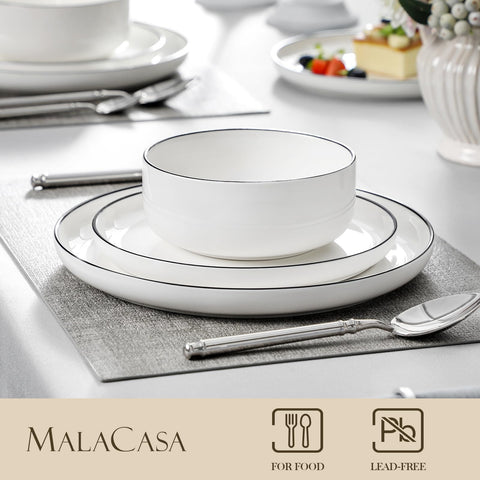 MALACASA Luna cereal bowls ready for breakfast with durable porcelain.