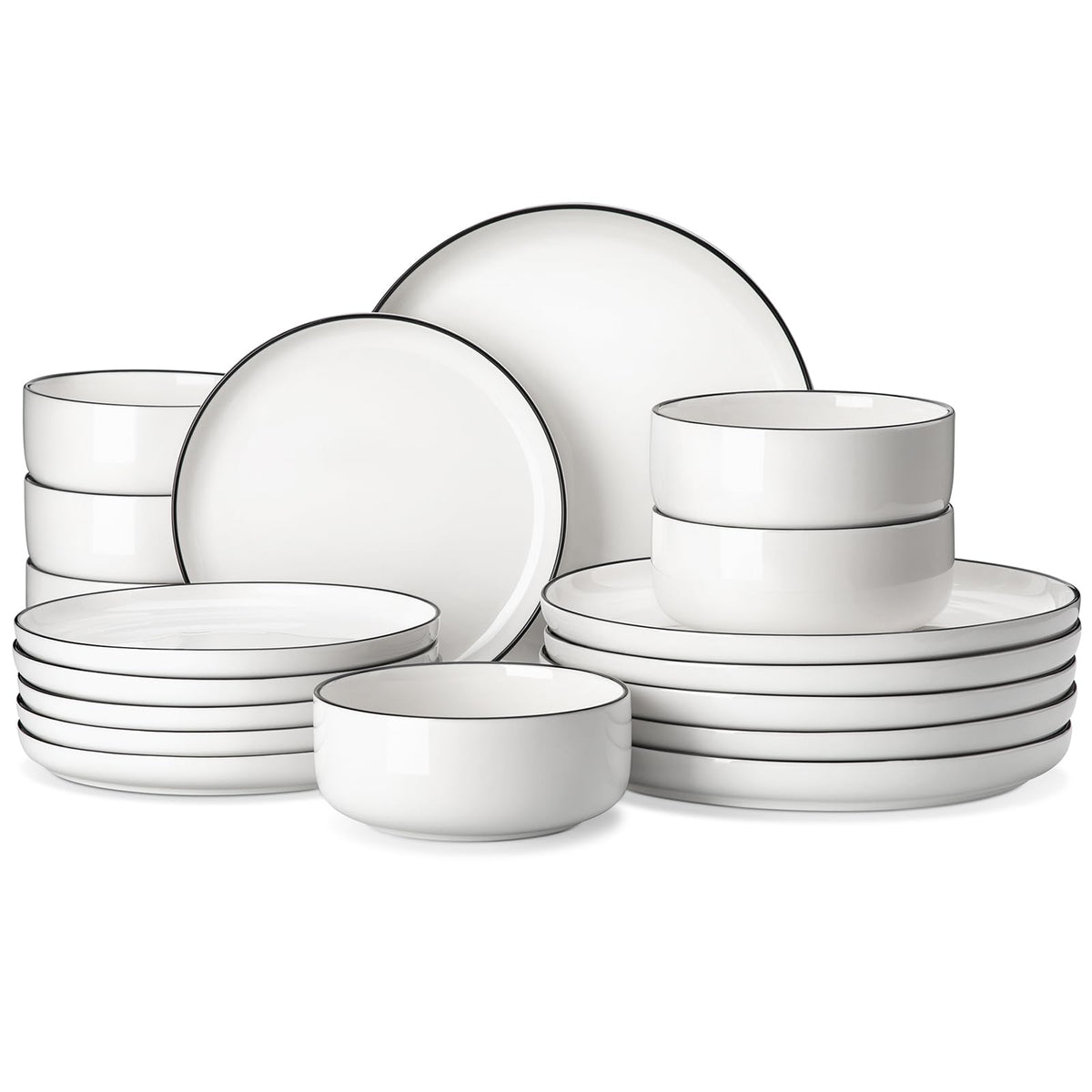 MALACASA Luna dinner plates on table with easy-clean glaze.