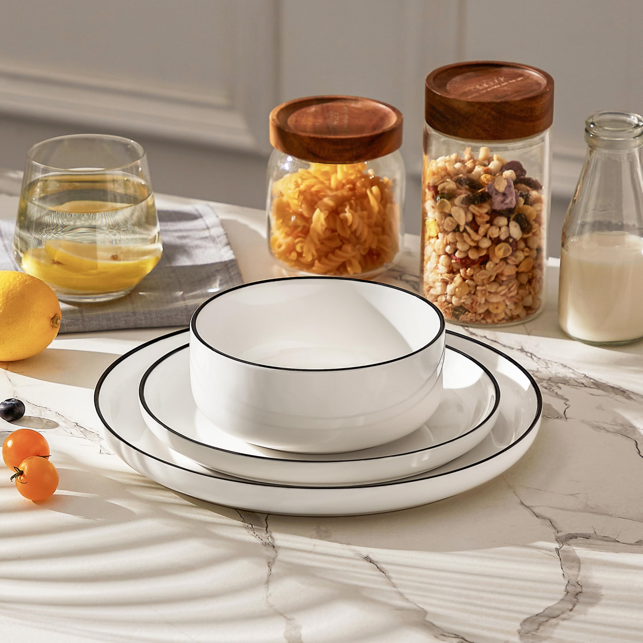MALACASA LUNA dishwasher-safe bowls stacked for easy cleanup