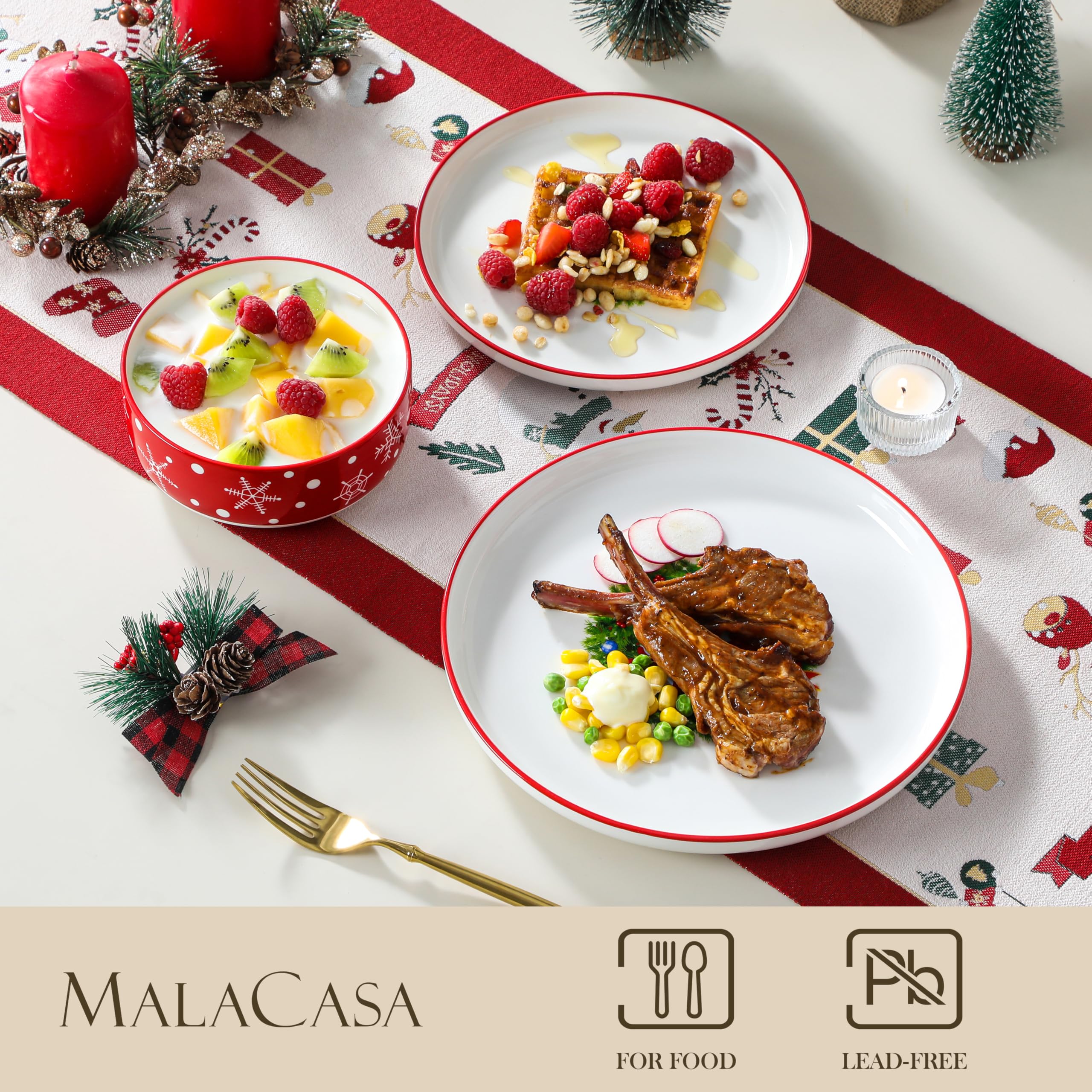 MALACASA Luna Santa Claus cereal bowls with cheerful motif for breakfast or soups