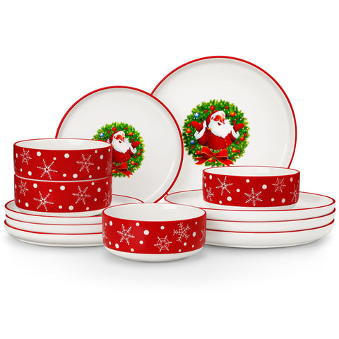 MALACASA Luna Santa Claus dinner plates with festive design for holiday meals and easy stacking