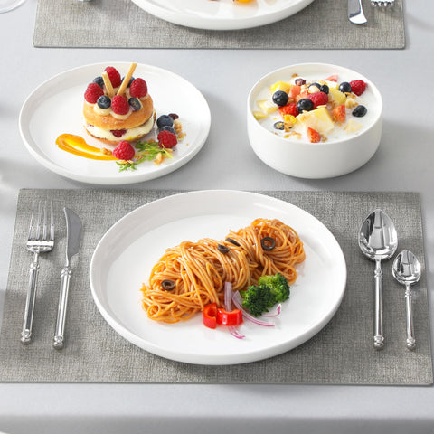 MALACASA LUNA 12-piece set arranged for four diners with a clean white finish.