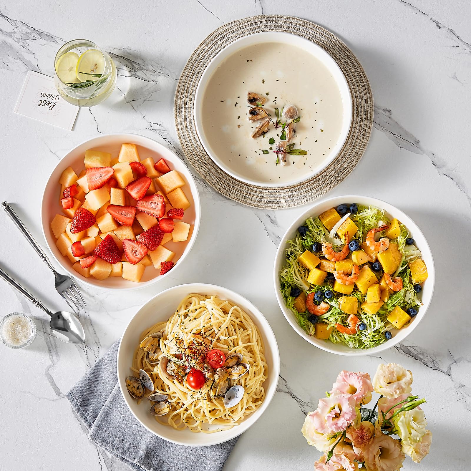 MALACASA LUNA stackable ceramic bowls save kitchen storage space