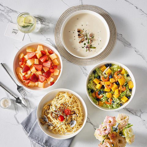 MALACASA LUNA stackable ceramic bowls save kitchen storage space
