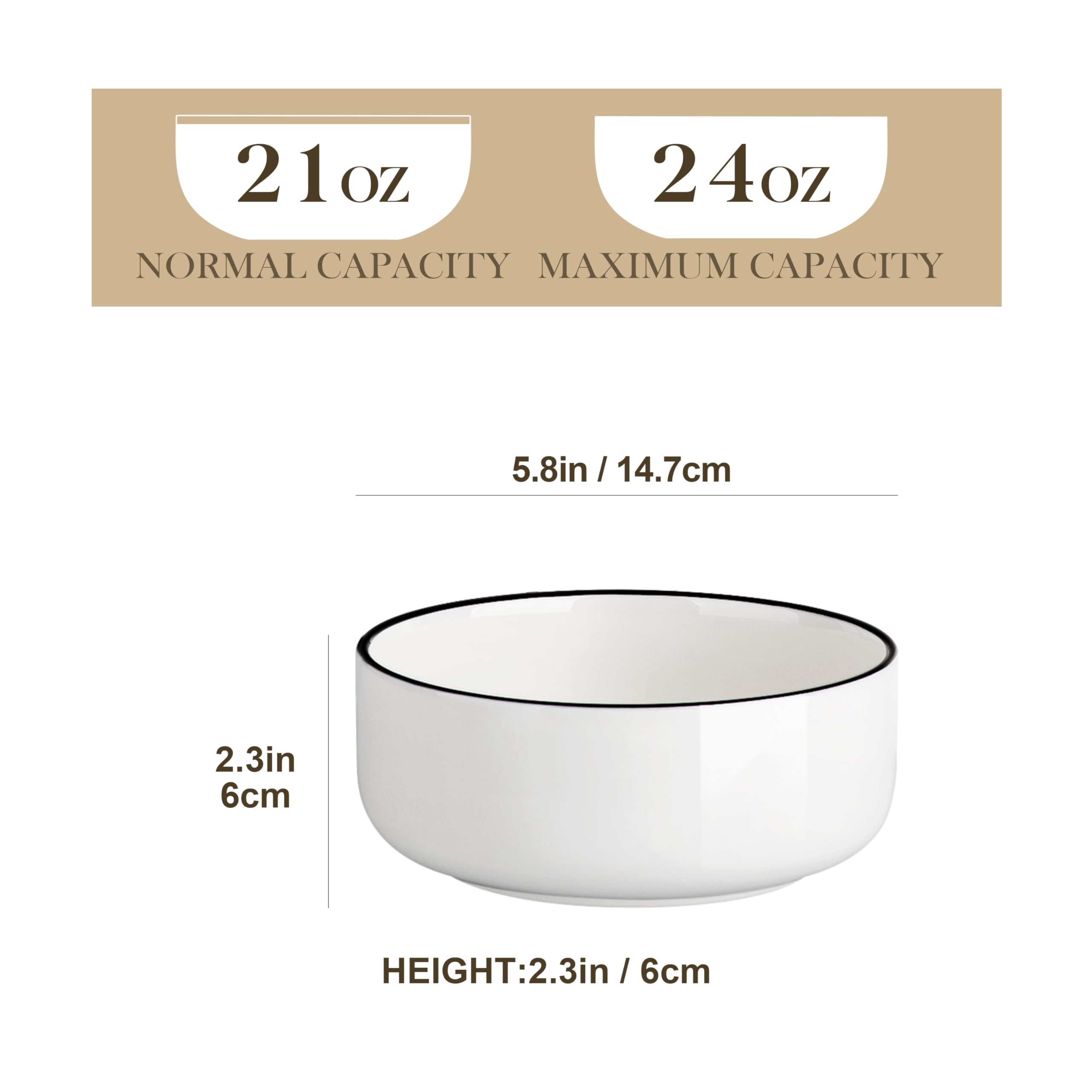 MALACASA LUNA white bowls with black rim close-up showing smooth glaze