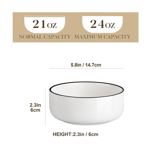 MALACASA LUNA white bowls with black rim close-up showing smooth glaze