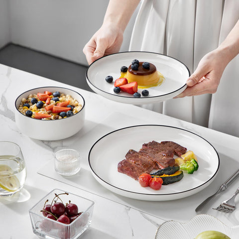 MALACASA Luna white porcelain look suits modern dining spaces.