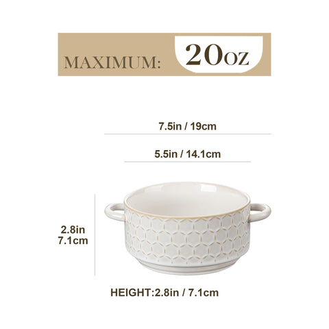 MALACASA Lydia 20oz soup bowl with handles, easy to carry hot dishes safely.
